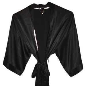 Victoria's Secret Black Satin Robe Kimono Size M